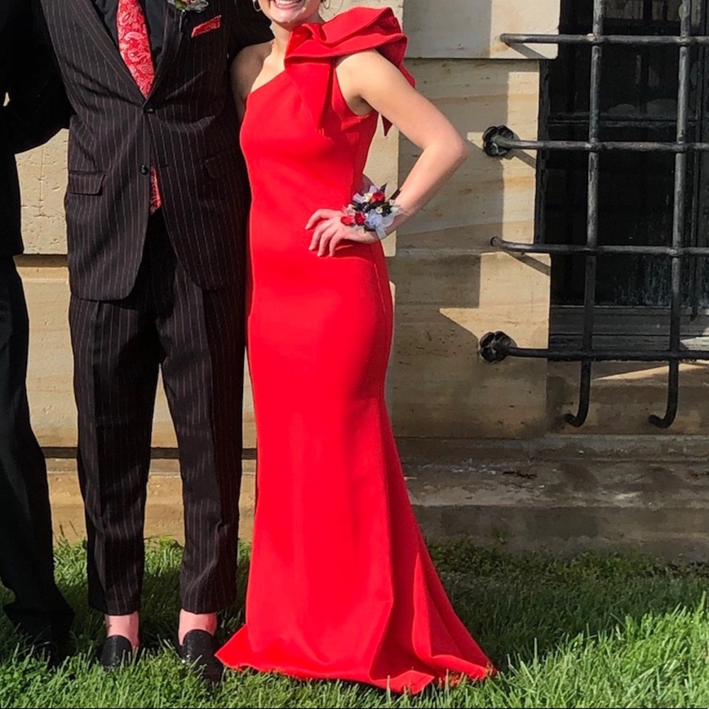 Red One Shoulder Prom Dress